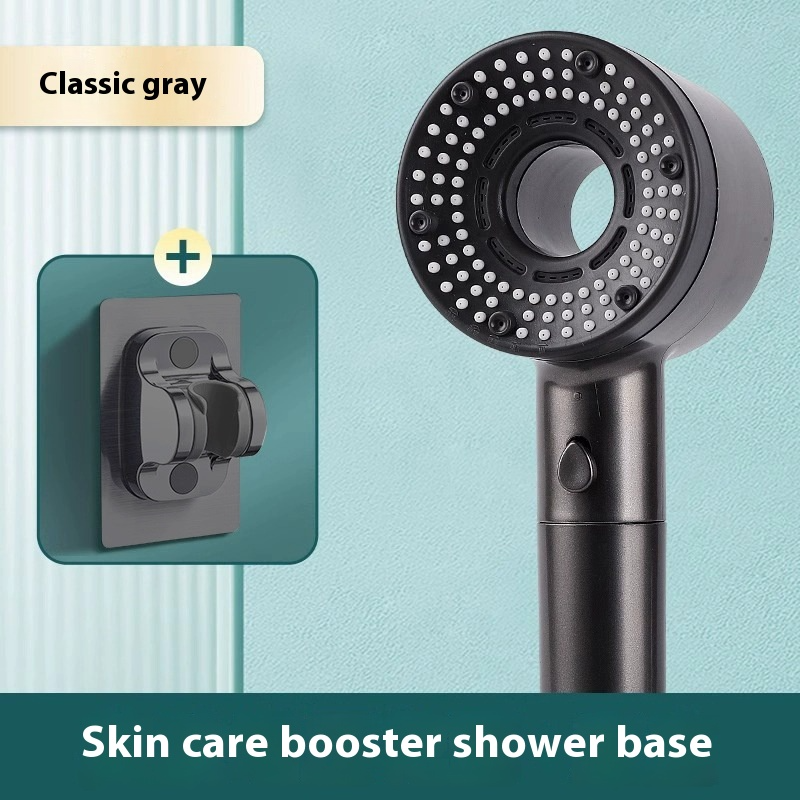 Skin care booster shower base with classic gray finish.