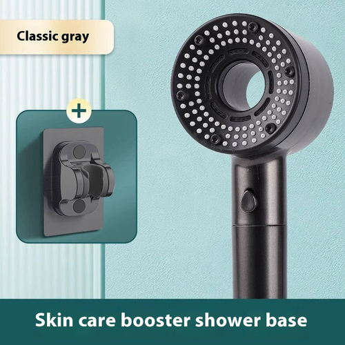 Skin care booster shower base with classic gray finish.