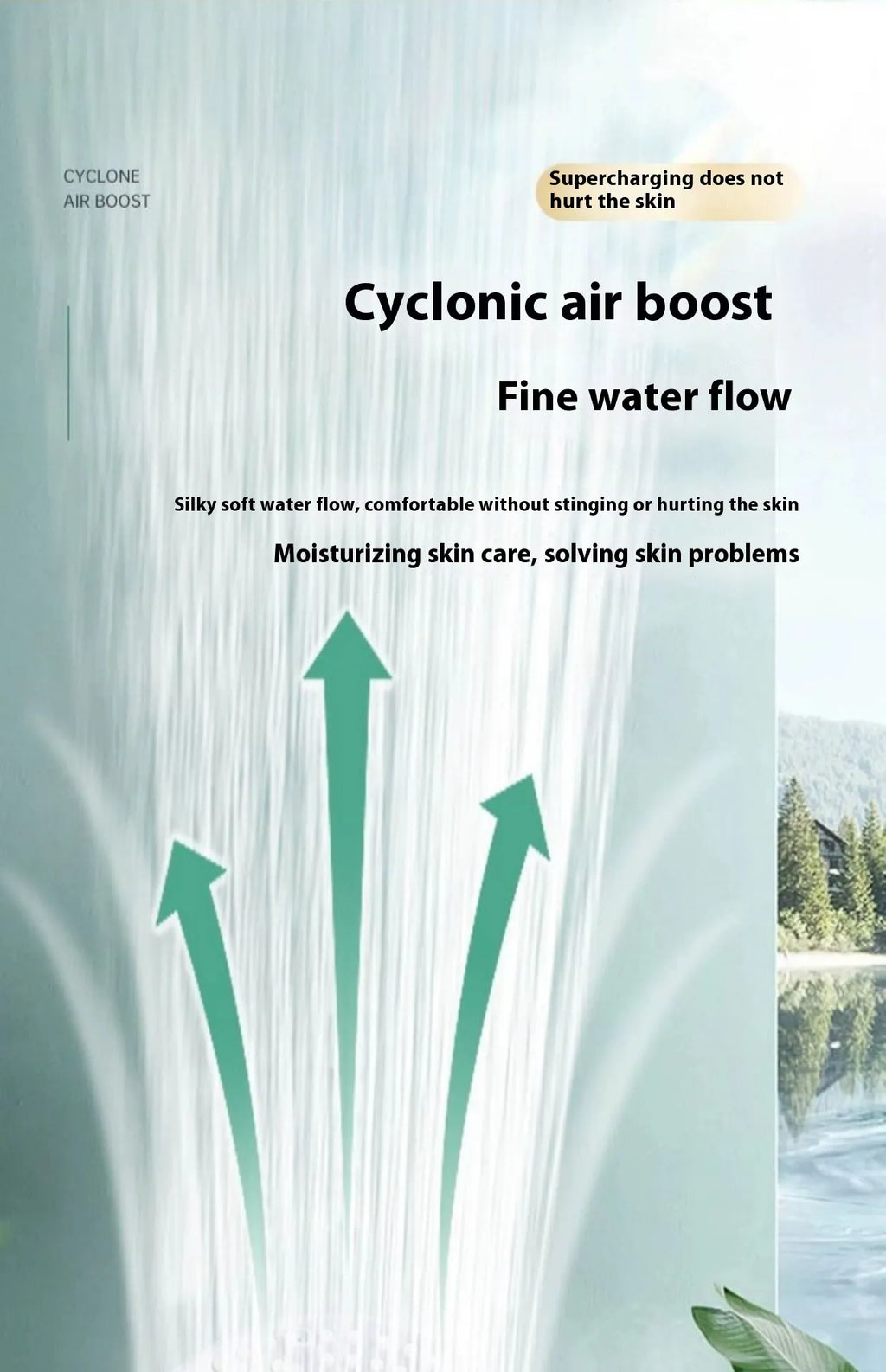 Advertisement for Cyclonic air boost with water flow.