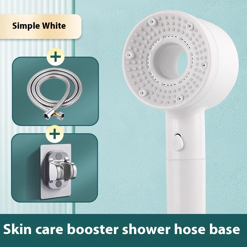 Skin care booster shower hose base with hose and nozzle.