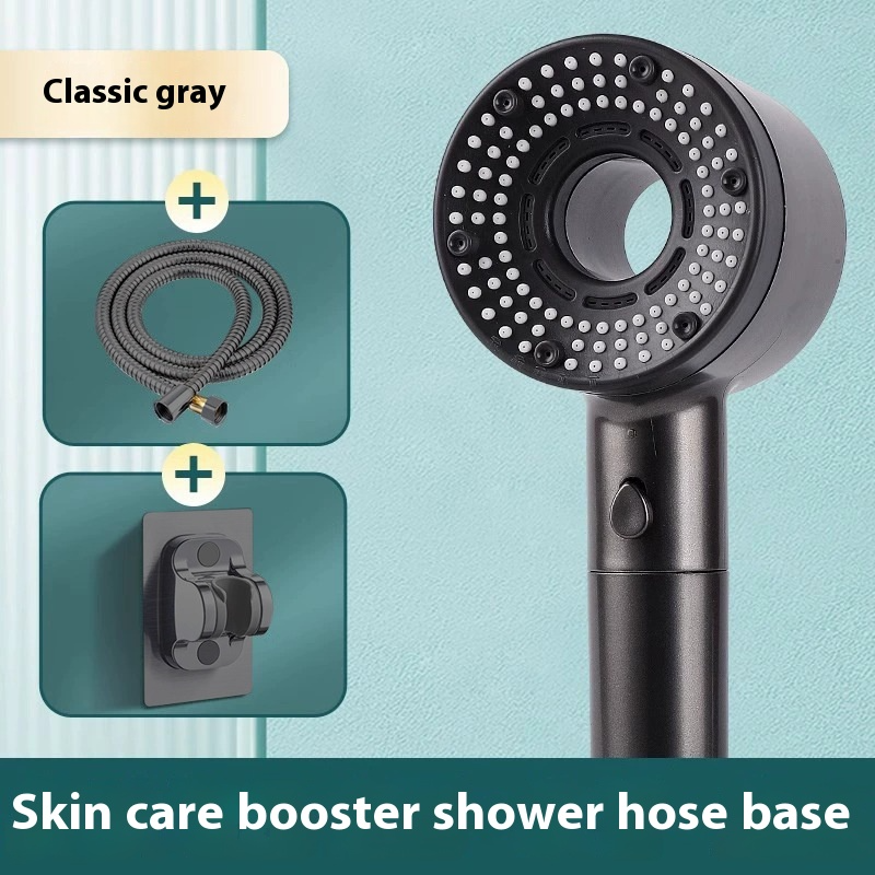Skin care booster shower hose base with hose and valve.